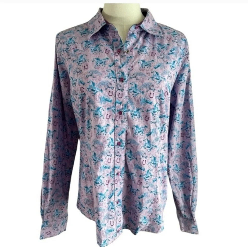 Vintage Wrangler Equestrian Long Sleeve Button Purple Size Large - Picture 1 of 7